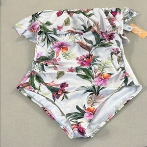 Kona Sol Pink and White Floral One Piece Swim
